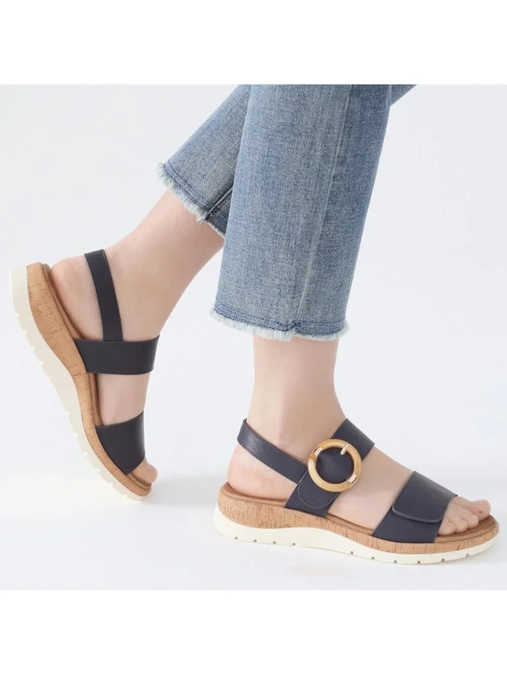 UBFEN Women's Blue Summer Open Toe Adjustable Instep and Ankle Straps Sandals
